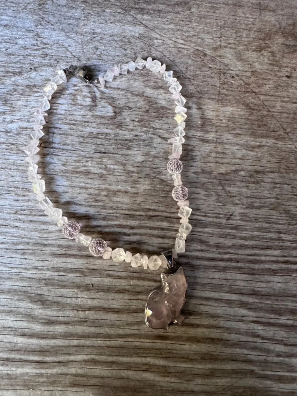 Charles Albert Sterling Rose Quartz Cat Pendant Necklace 16” Beaded Artisan - Picture 11 of 16